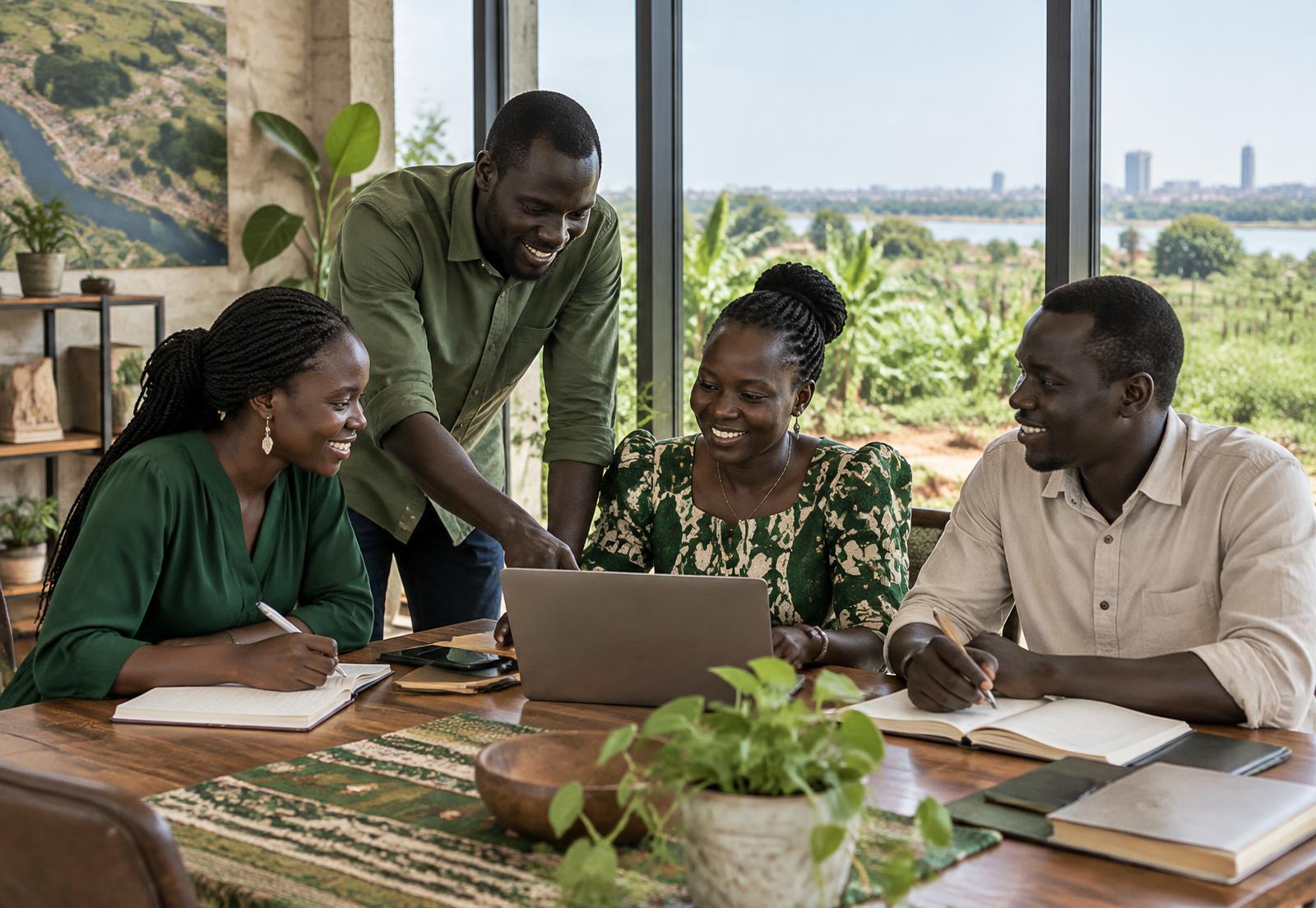 South Sudanese community members collaborating around a shared table